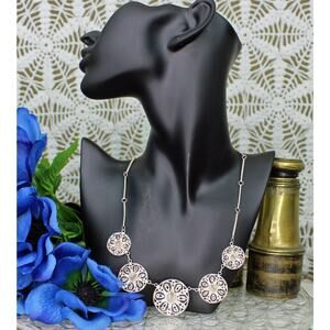 Vintage Silverplate Filigree 5 Sombrero Hat Necklace